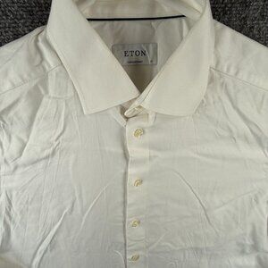 Eton White Button Up Long Sleeve Men Cotton Size 17 Contemporary Textured Twill